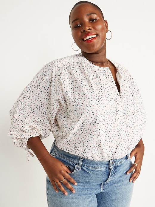 Image number 7 showing, Oversized Ditsy-Floral Corduroy Tie-Sleeve Top for Women