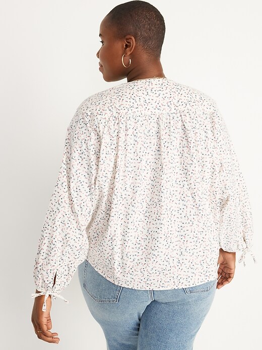 Image number 8 showing, Oversized Ditsy-Floral Corduroy Tie-Sleeve Top for Women