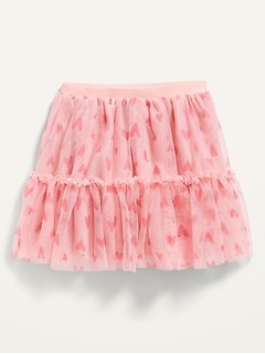 Ruffle-Tiered Heart-Print Tulle Skirt for Toddler Girls