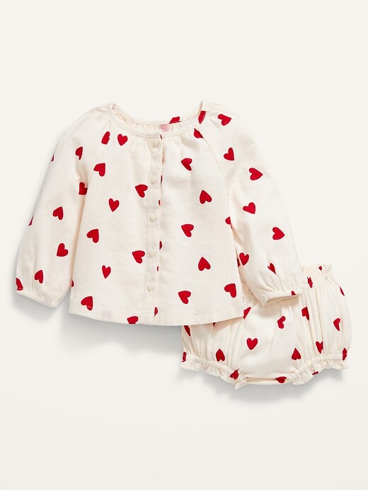 Heart-Print Button-Front Top and Bloomers Set for Baby