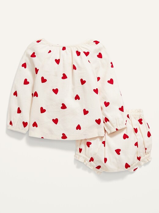Heart-Print Button-Front Top and Bloomers Set for Baby