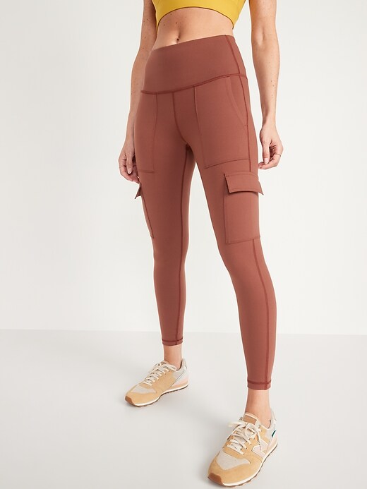 Image number 5 showing, High-Waisted PowerPress Cargo 7/8-Length Compression Leggings for Women 