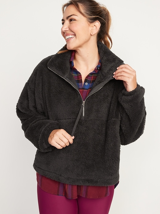 Image number 1 showing, High-Neck Half-Zip Sherpa Sweatshirt for Women