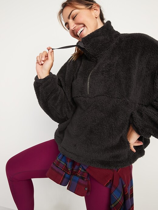 Image number 3 showing, High-Neck Half-Zip Sherpa Sweatshirt for Women