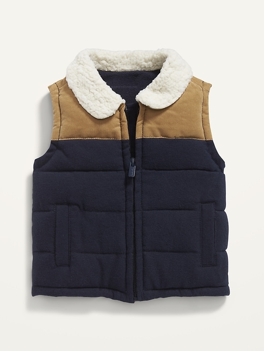 View large product image 1 of 2. Unisex Sherpa-Collar Color-Blocked Flannel Vest for Baby