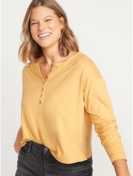 Long-Sleeve Easy Henley T-Shirt for Women