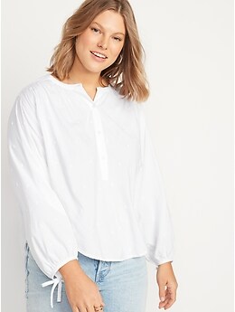 Elbow-Sleeve Embroidered Blouse for Women
