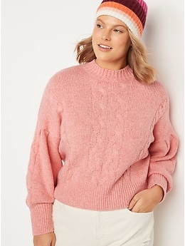 Mock-Neck Heathered Cable-Knit Sweater for Women