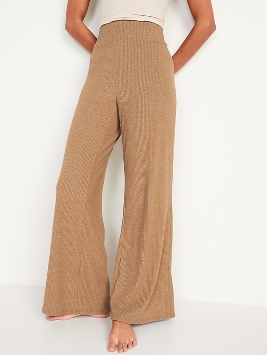 Image number 5 showing, High-Waisted Cozy Rib-Knit Flared Lounge Pants