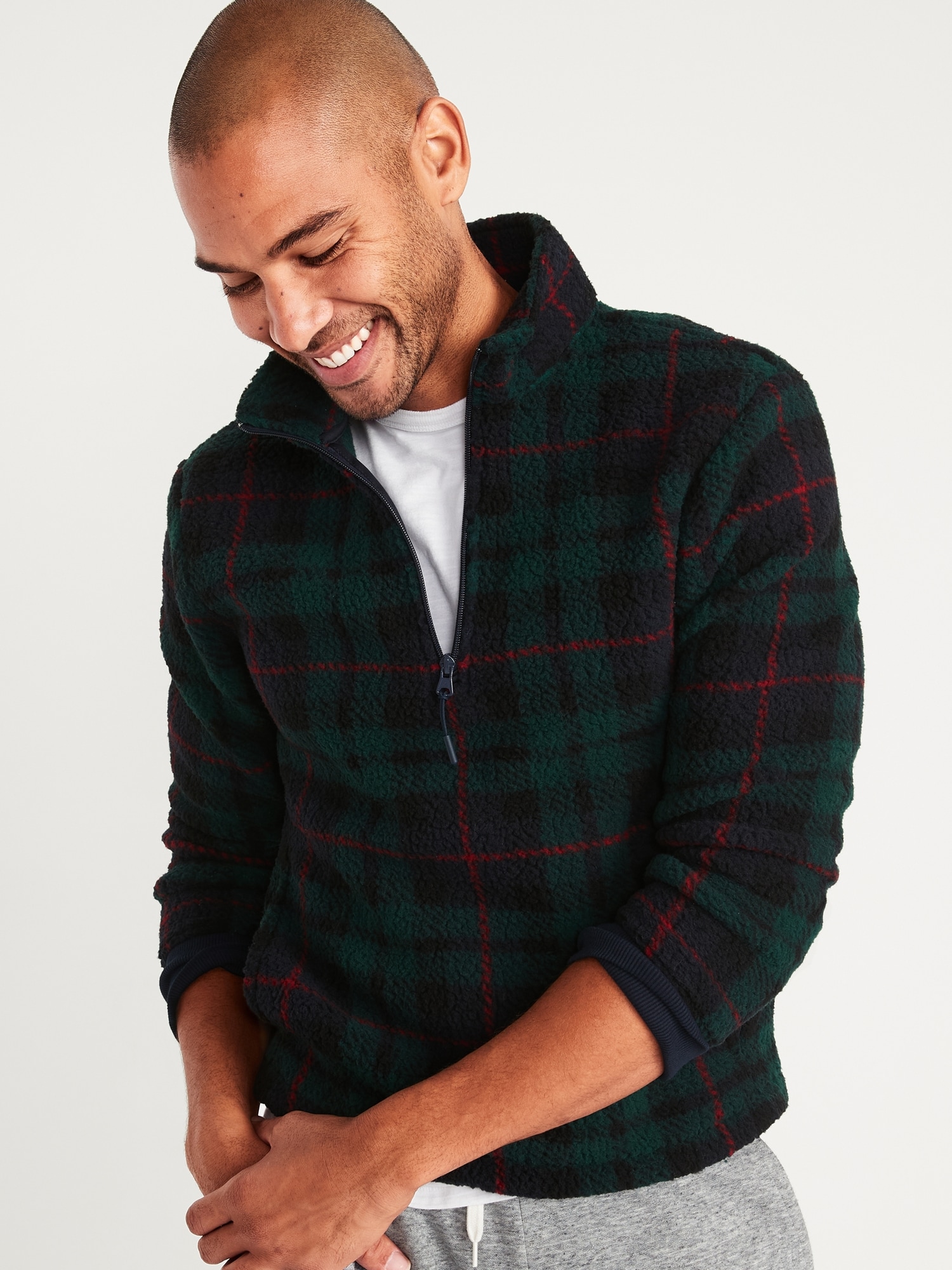 Cozy Patterned Sherpa Quarter-Zip Sweatshirt for Men | Old Navy