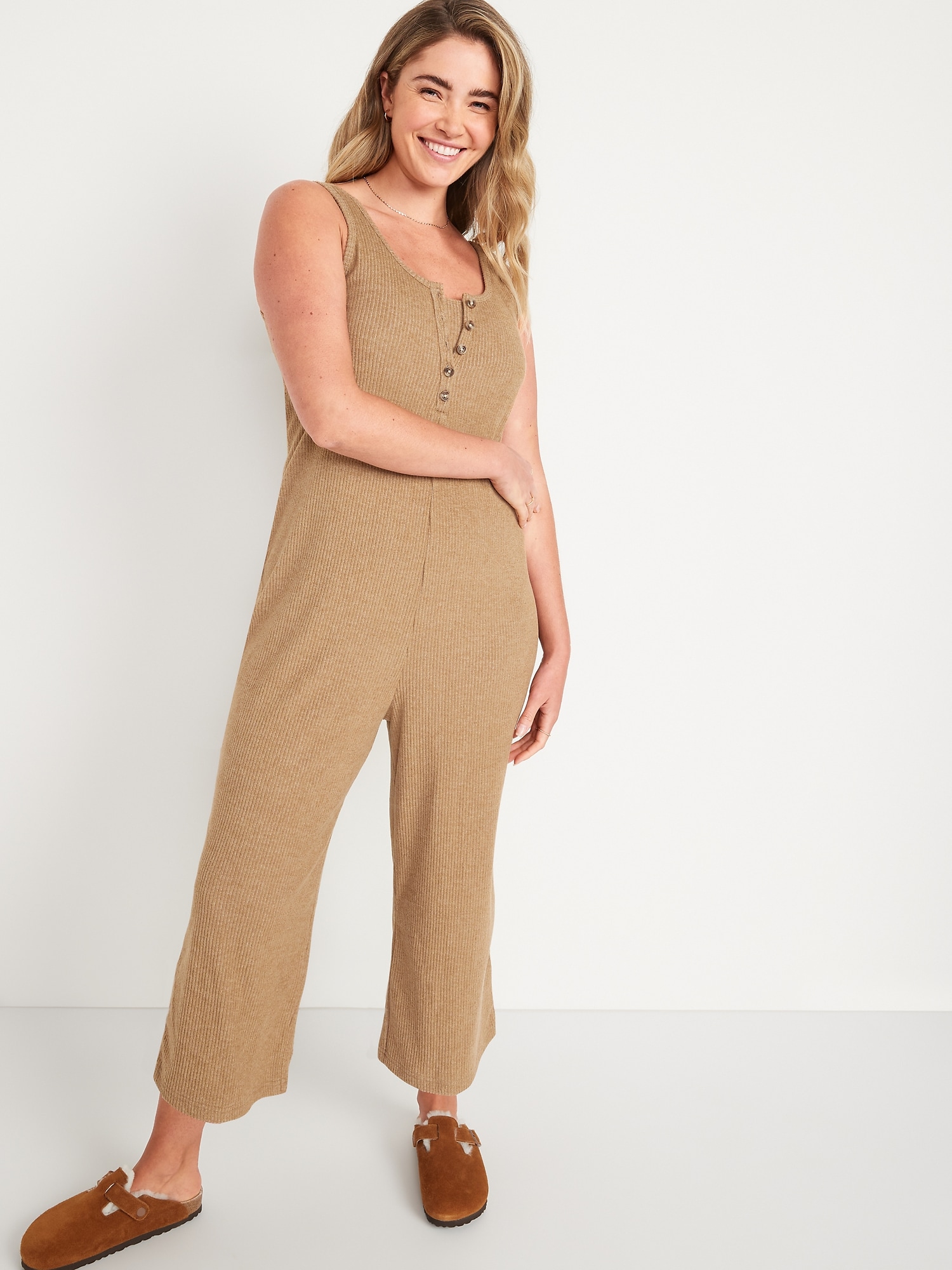 Maternity Cozy Rib-Knit Henley Nursing Jumpsuit