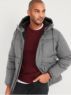 Frost-Free Textured Hooded Puffer Jacket for Men
