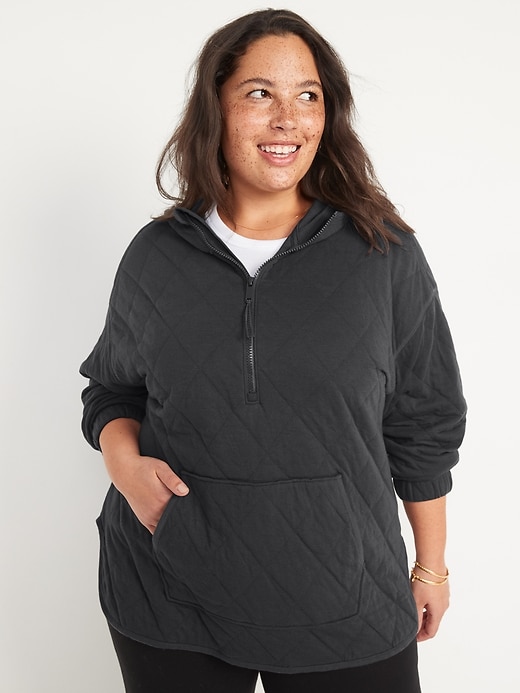 Women's Quilted Full-Zip Sweatshirt Classic Navy Medium, Cotton