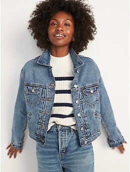 Cropped Medium-Wash Jean Jacket for Women