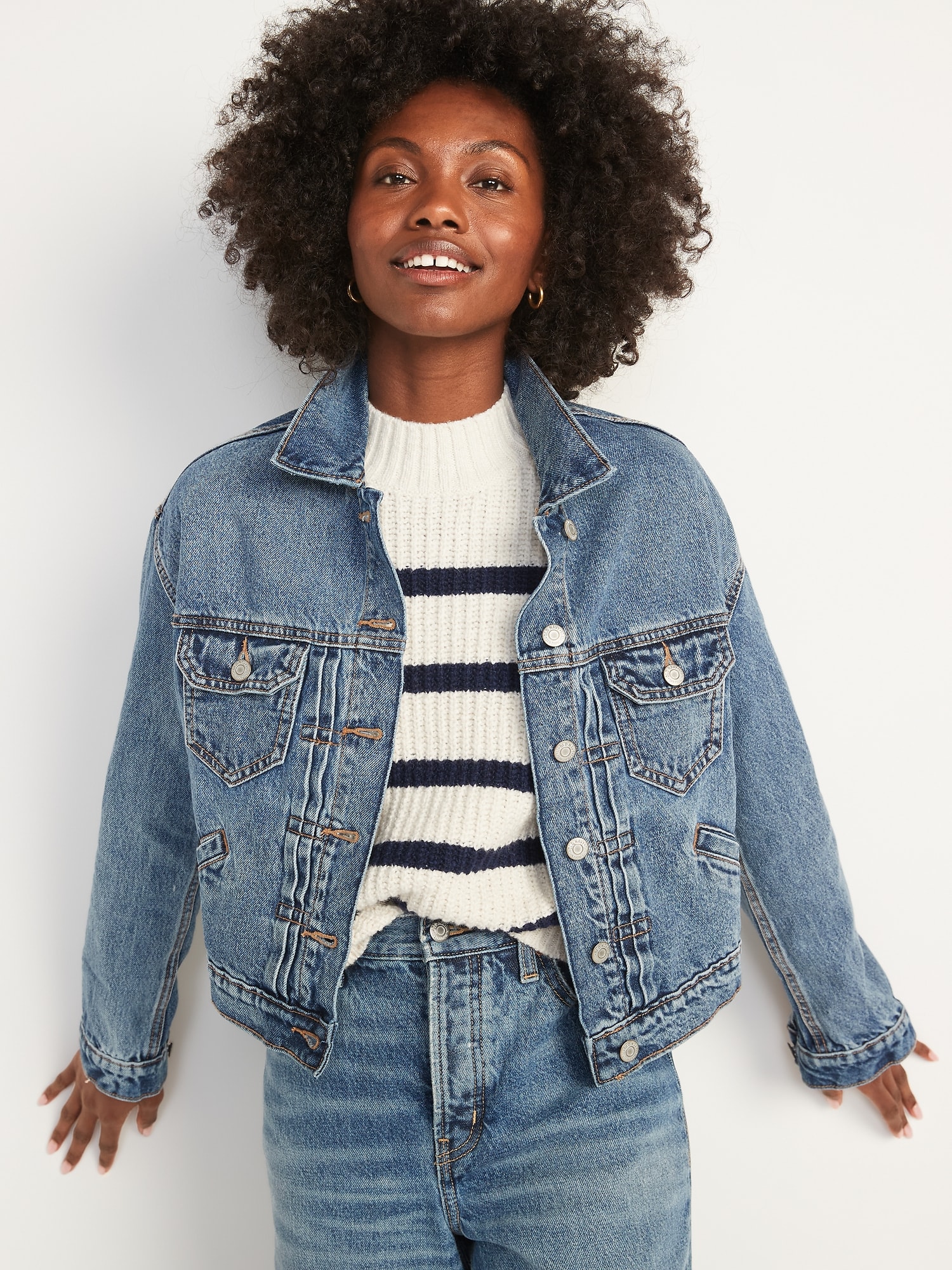 Cropped Medium-Wash Jean Jacket for Women | Old Navy