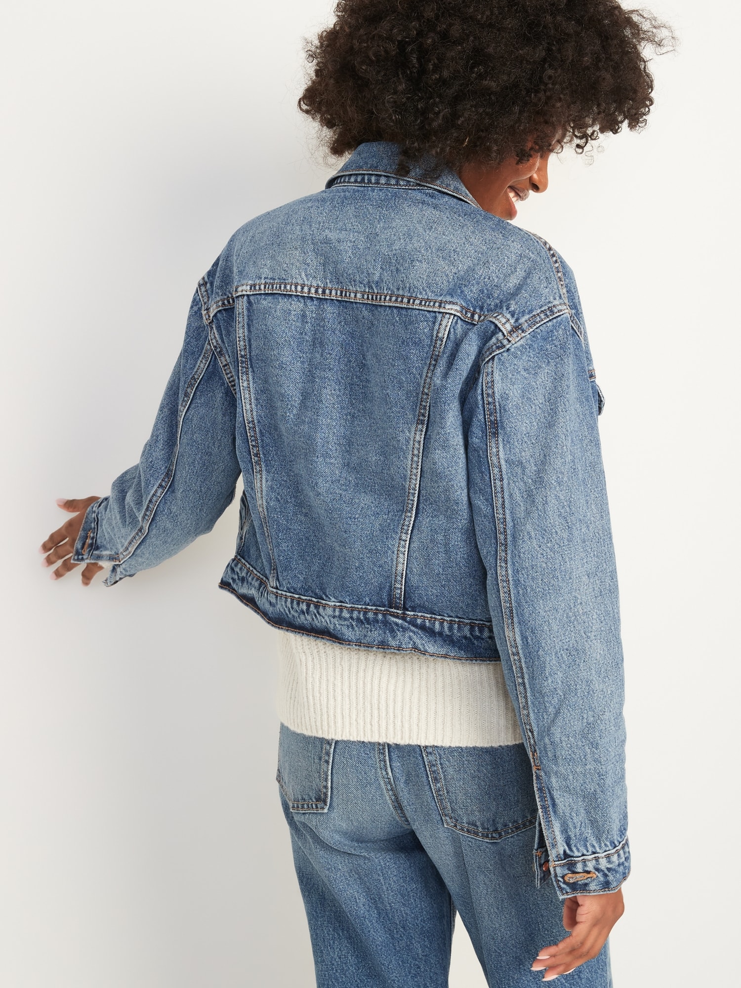 Cropped MediumWash Jean Jacket for Women Old Navy