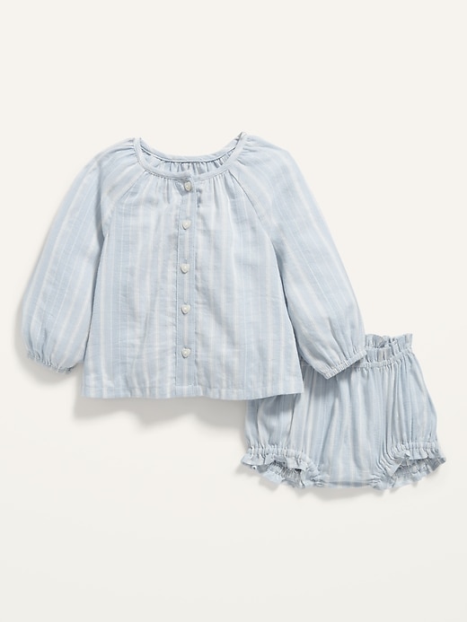 Striped Button-Front Top & Bubble Shorts Set for Baby
