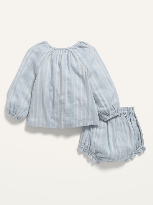 Striped Button-Front Top & Bubble Shorts Set for Baby