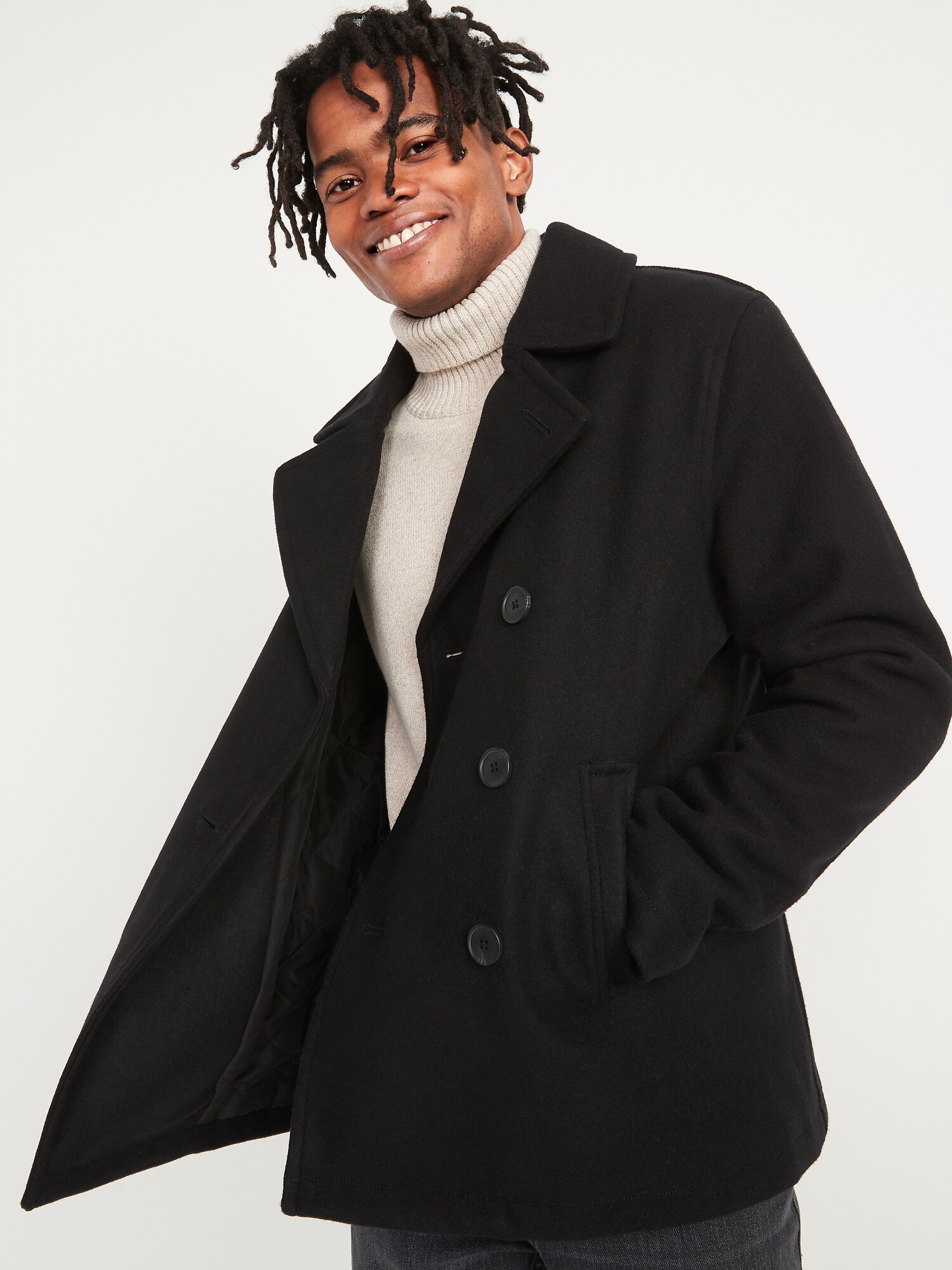 long navy peacoat