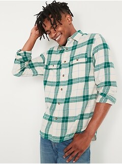 Regular-Fit Plaid Flannel Shirt for Men