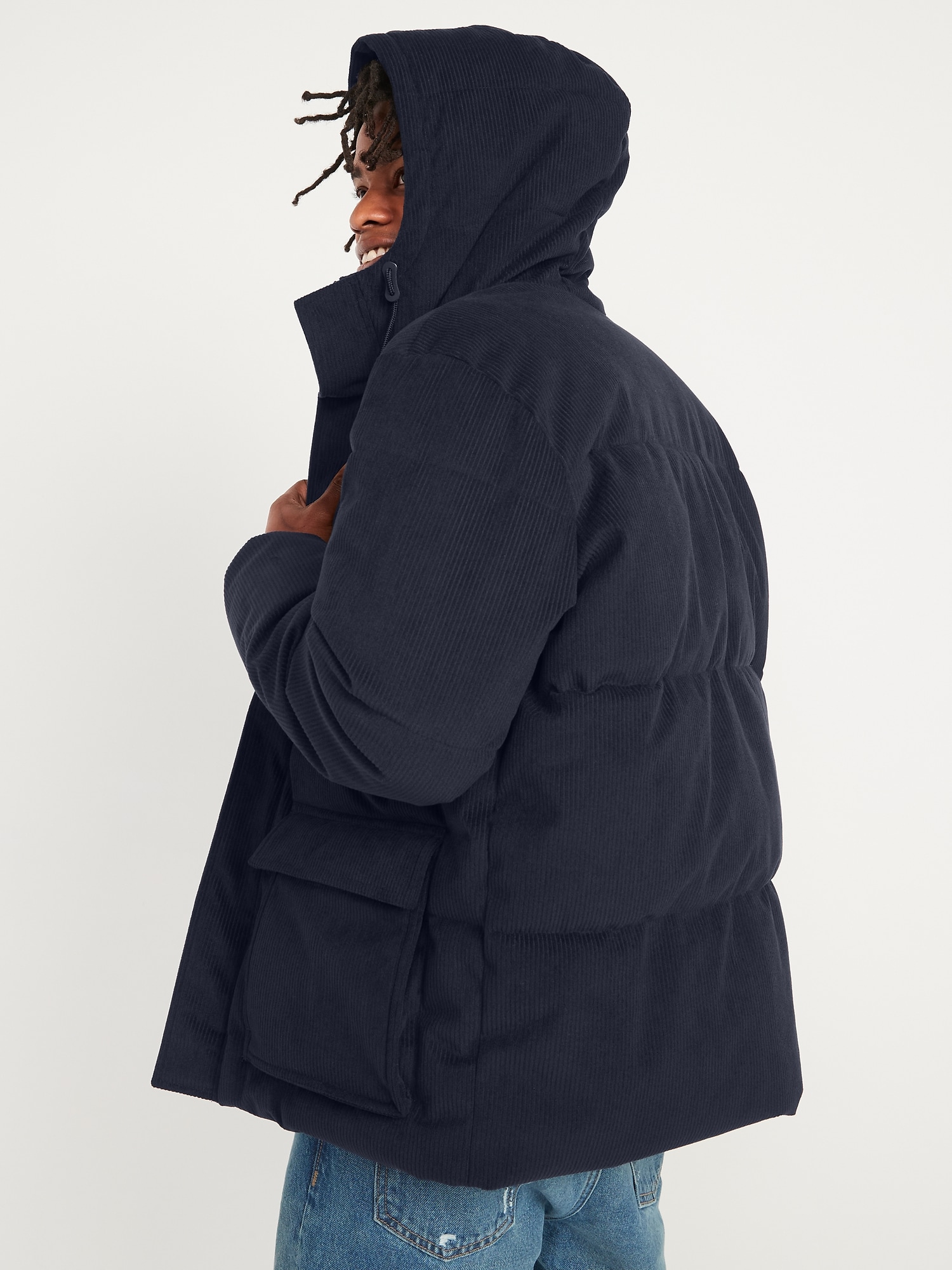 Navy corduroy deals puffer jacket