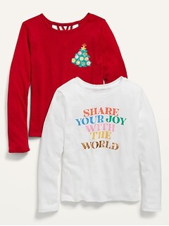 Long-Sleeve Holiday Graphic T-Shirt 2-Pack for Girls