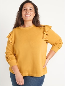 Ruffle-Trim French-Terry Cropped Sweatshirt for Women