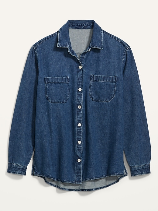 Image number 4 showing, Oversized Boyfriend Medium-Wash Jean Shirt for Women
