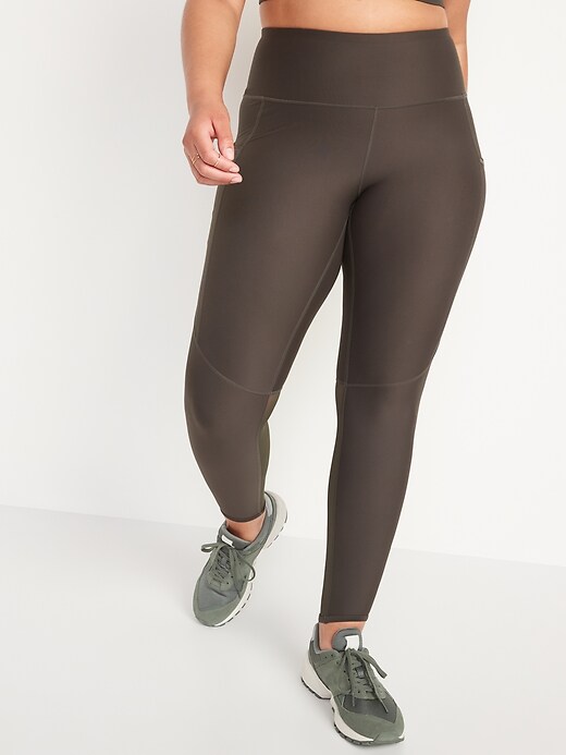 Image number 1 showing, High-Waisted PowerSoft Mesh-Paneled 7/8-Length Compression Leggings for Women