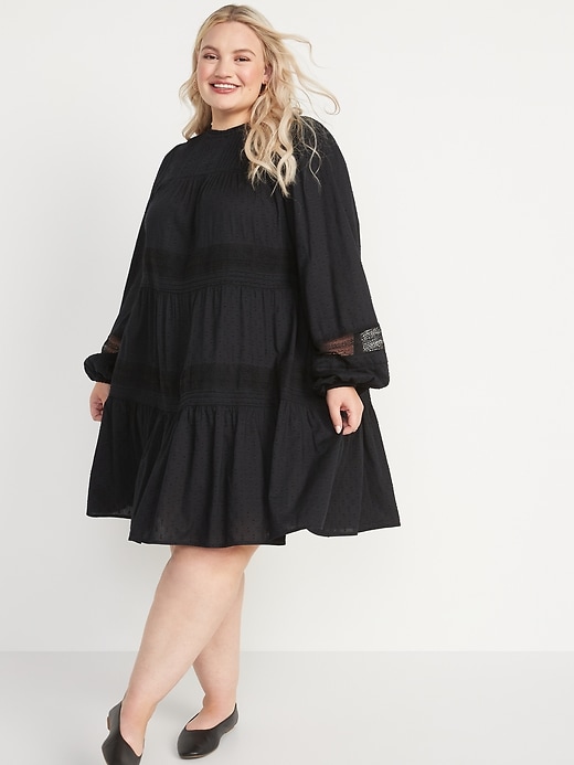 Image number 6 showing, Long-Sleeve Pintucked Clip-Dot Mini Swing Dress for Women