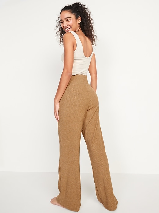 Image number 6 showing, High-Waisted Cozy Rib-Knit Flared Lounge Pants