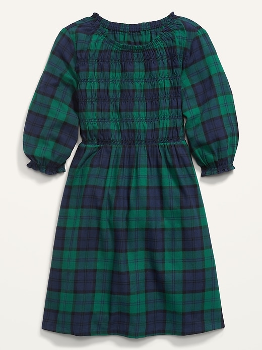 View large product image 2 of 3. Plaid Flannel Smocked Long-Sleeve Dress for Girls