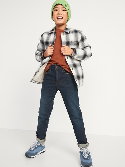 View large product image 2 of 3. Gender-Neutral Cozy Plaid Flannel Sherpa-Lined Shacket for Kids