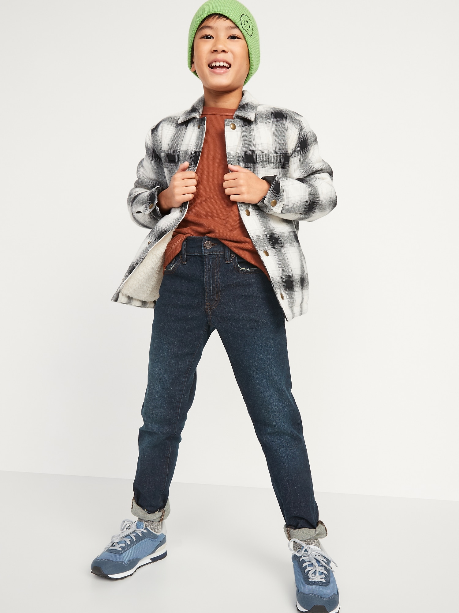 Gender-Neutral Cozy Plaid Flannel Sherpa-Lined Shacket for Kids | Old Navy