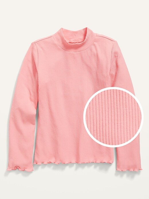 View large product image 1 of 2. Rib-Knit Mock-Neck Lettuce-Edge Top for Girls