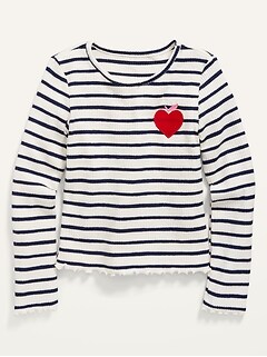 Cozy Rib-Knit Striped Graphic Cropped Long-Sleeve Top for Girls