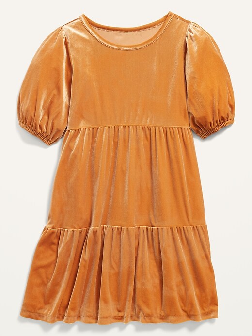 View large product image 2 of 2. Velvet Tiered Puff-Sleeve Dress for Girls