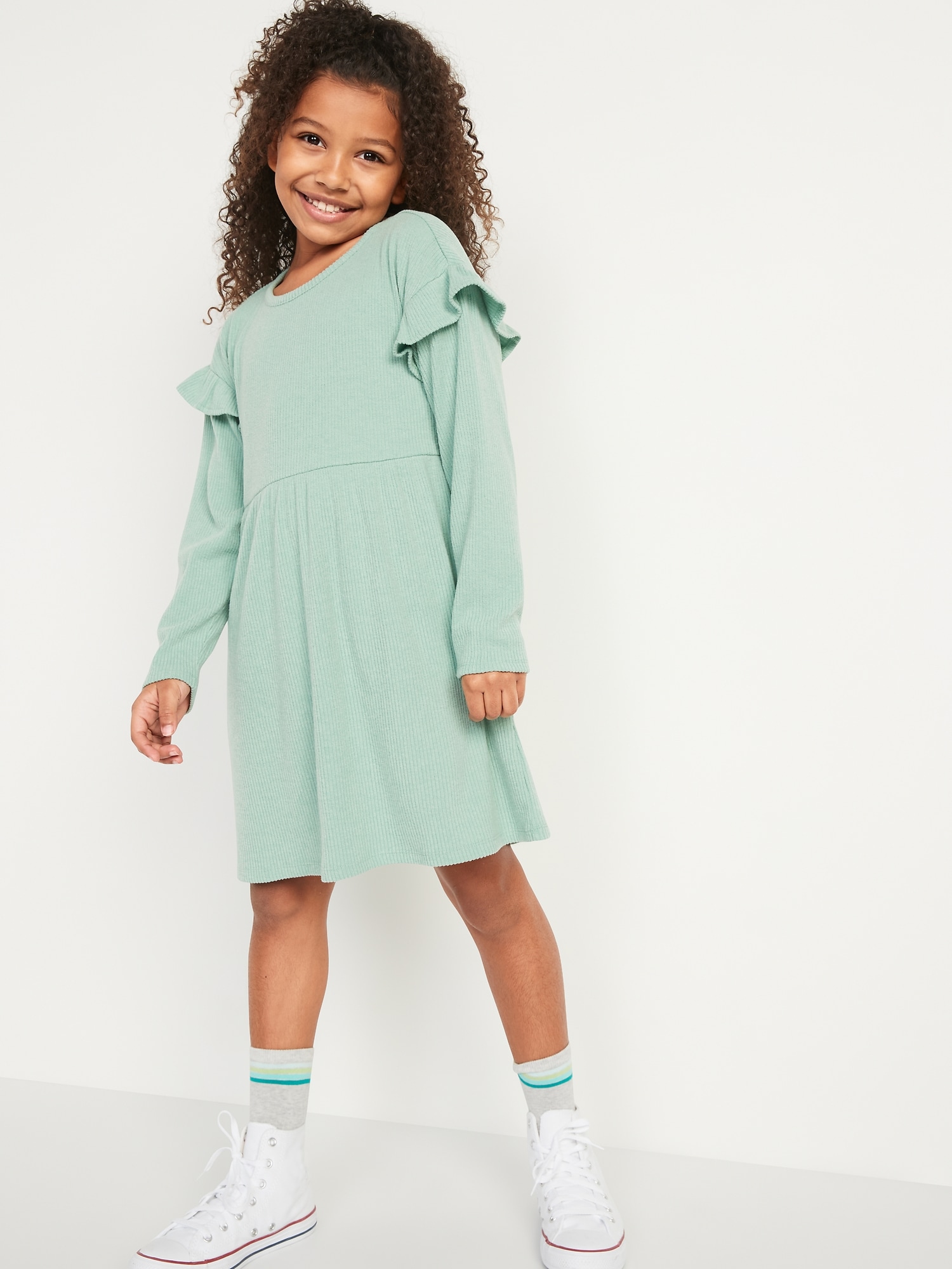 Cozy Rib-Knit Long-Sleeve Fit & Flare Dress for Girls | Old Navy