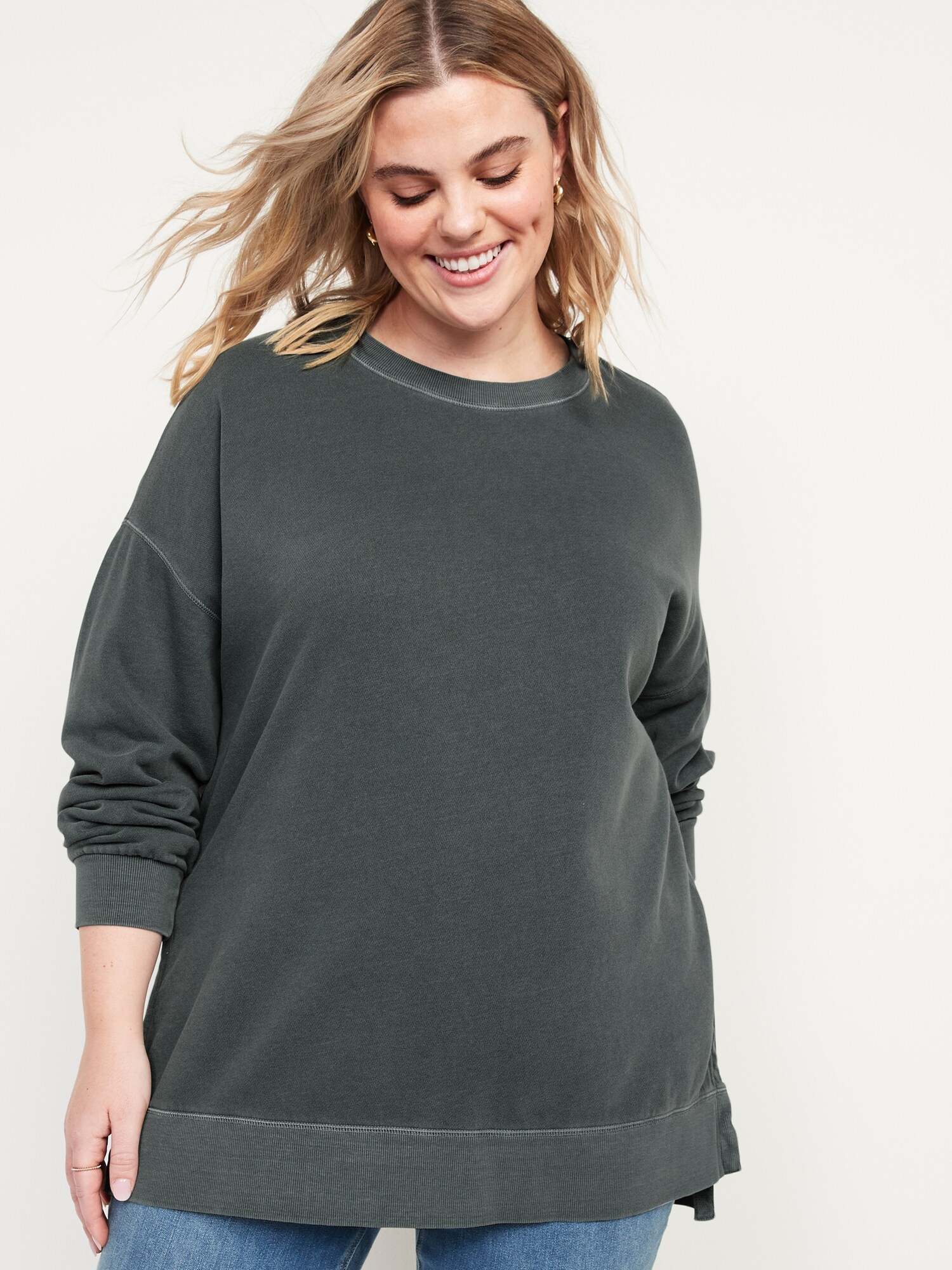 gray tunic sweatshirt