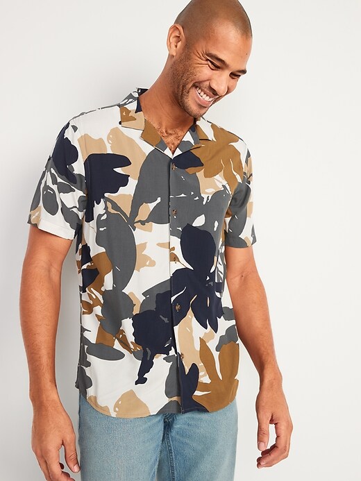 Printed Short Sleeve Camp Shirt For Men Old Navy