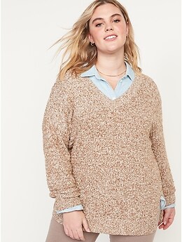 Long-Sleeve Marled Textured-Knit Tunic Sweater for Women