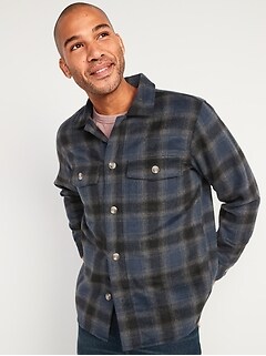 Soft-Brushed Plaid Flannel Shirt-Jacket for Men