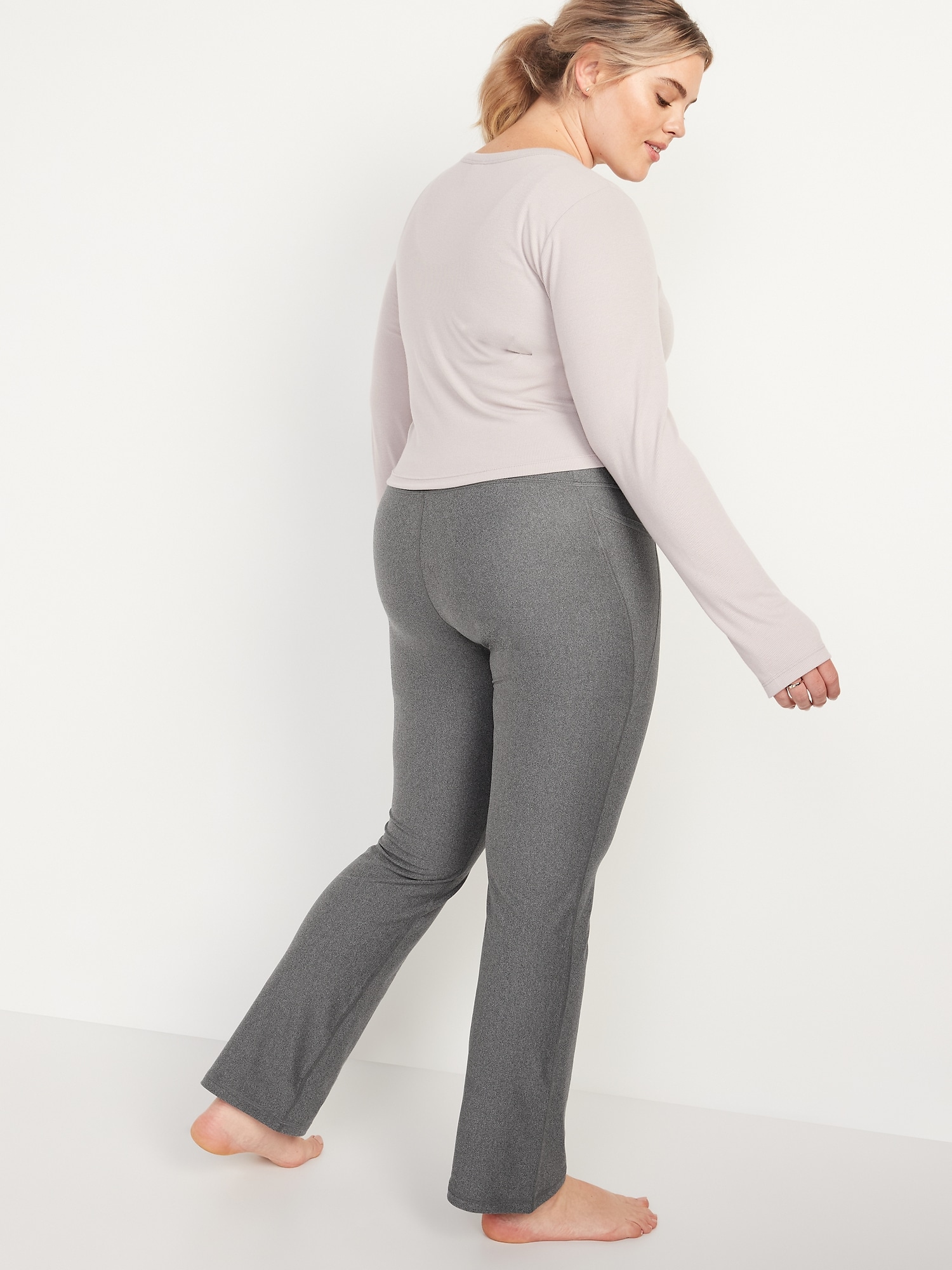 High Waisted Side Pocket Super Flare Leggings Women Tummy Control Boot Cut  Yoga Pants Back Double Waistseam and Wide Leg