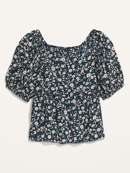 Image number 4 showing, Puff-Sleeve Smocked Floral-Print Swing Blouse for Women