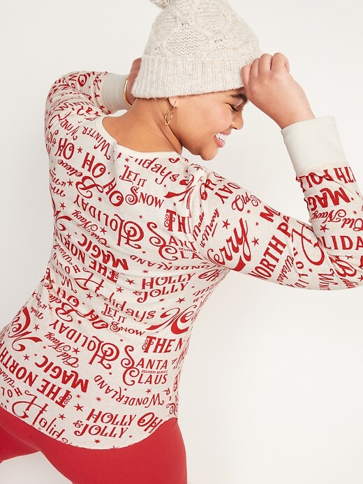 Image number 2 showing, Matching Printed Thermal-Knit Long-Sleeve Pajama Top for Women