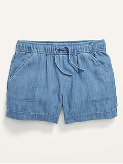 Pull-On Chambray Utility Shorts for Girls