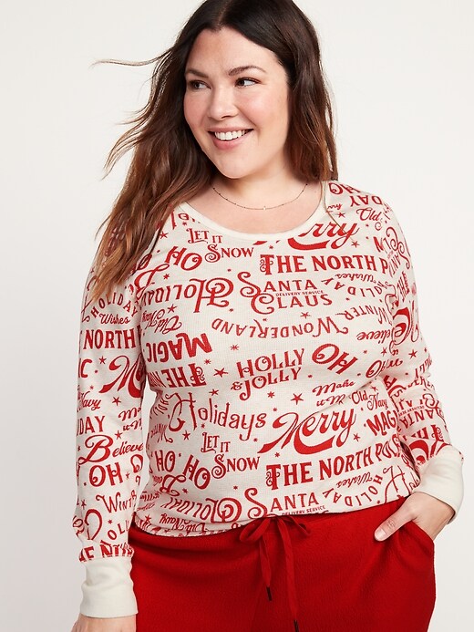 Image number 7 showing, Matching Printed Thermal-Knit Long-Sleeve Pajama Top for Women