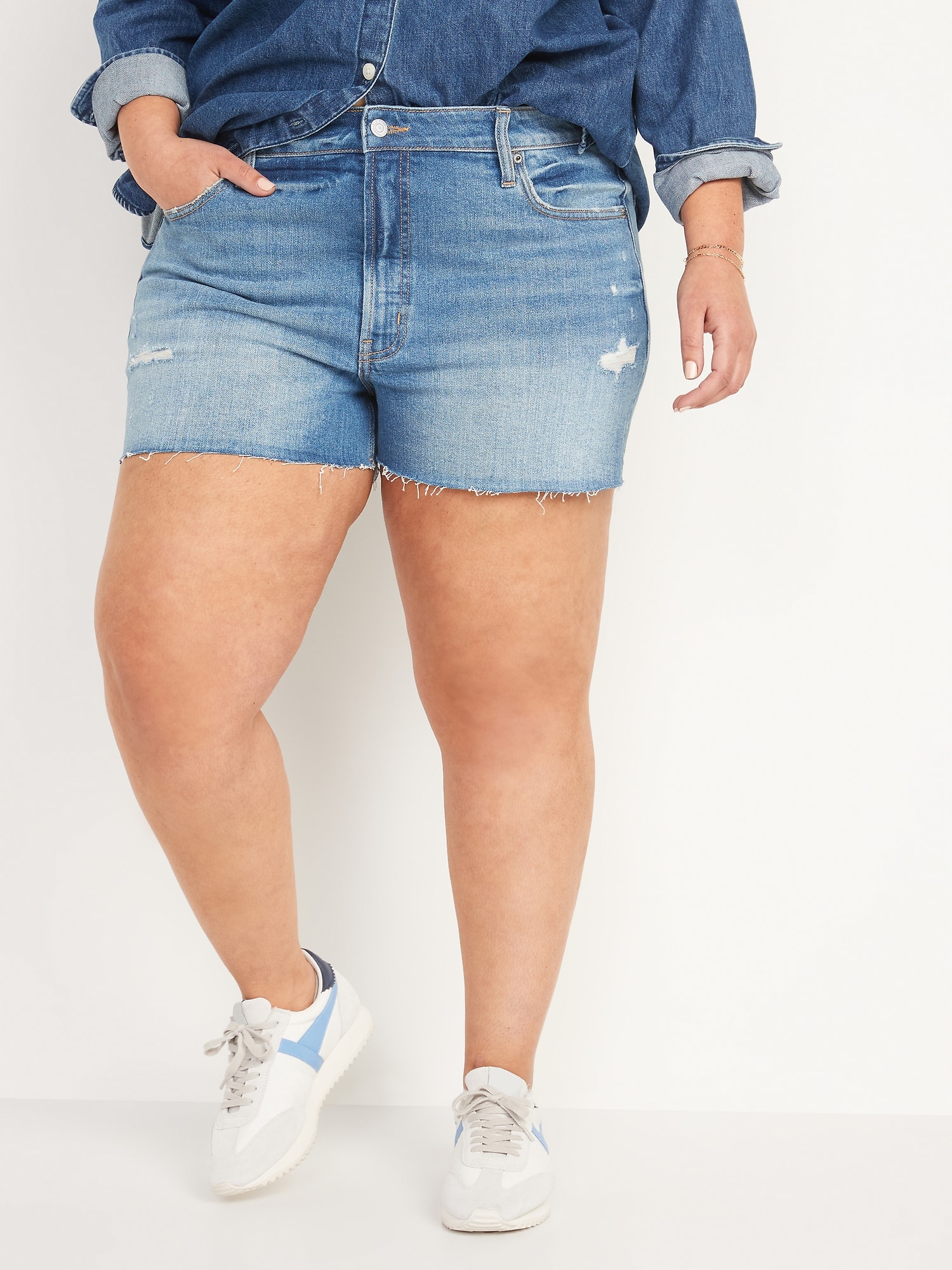 High-Waisted OG Straight Ripped Cut-Off Jean Shorts for Women -- 3