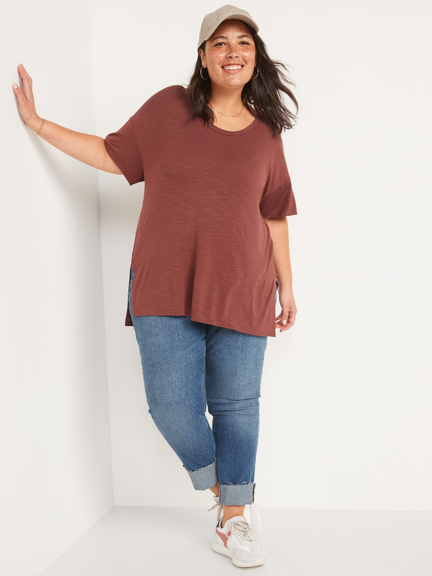 Oversized Luxe Voop-Neck Tunic T-Shirt for Women