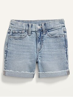 High-Waisted Roll-Cuffed Cut-Off Jean Midi Shorts for Girls